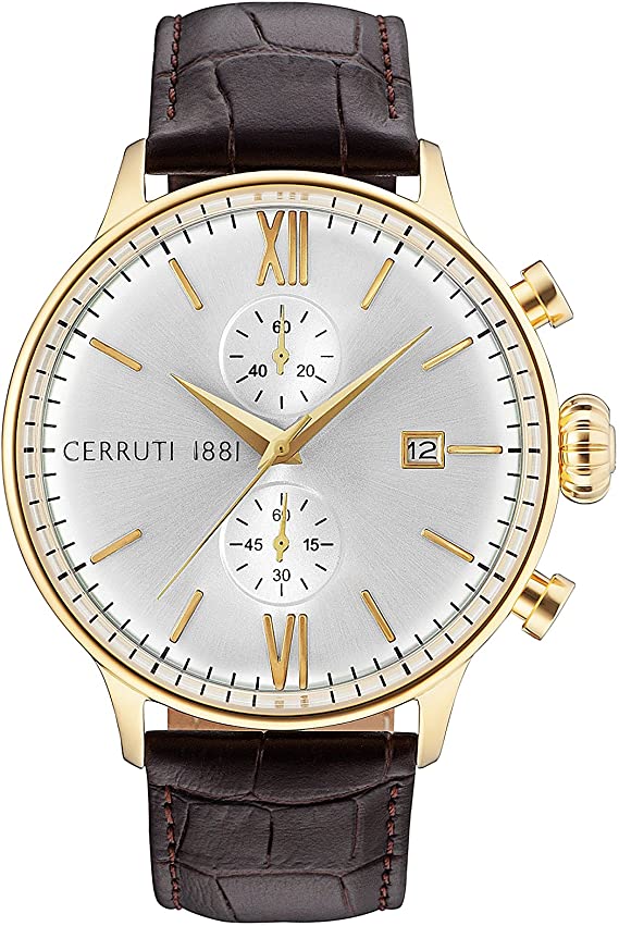 CERRUTI 1881 Dervio Chronograph 45mm Gold Stainless Steel Brown Leather Strap